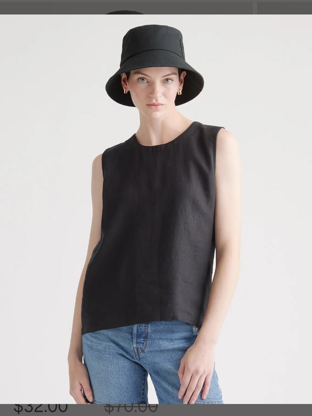 Quince Black Linen Tank Top - Classic Sleeveless Shell Size 2X